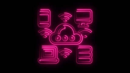 Aufkleber - Neon Cloud Computing Network Illustration Wireless Data Transfer Concept Digital Devices