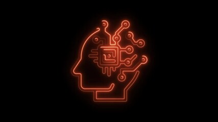 Aufkleber - Futuristic A I Brain Circuitry Glowing Neon Outline on Black Background Artificial Intelligence