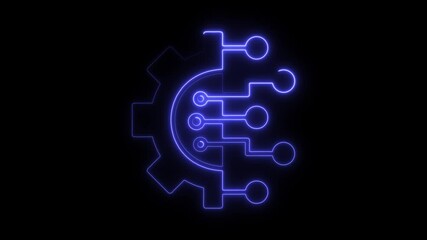 Aufkleber - Futuristic Tech Gear Circuitry Animation Glowing Neon Blue Outline on Black Background Digital