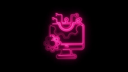 Aufkleber - Neon Pink Tech Gear Computer Screen Animation Loop Modern Technology Concept Digital Processing
