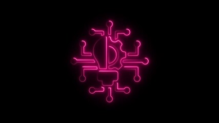 Aufkleber - Neon Tech Innovation Concept Animated Loop Futuristic Glowing Circuitry Design Idea Bulb Gear