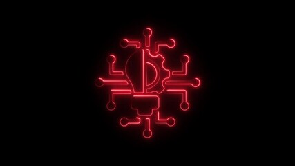 Aufkleber - Illuminated Red Neon Tech Innovation Concept Circuit Board Idea Gear Bulb Symbol on Black