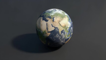 Poster - Pixelated earth globe with continents ocean details and shadow on grey surface.