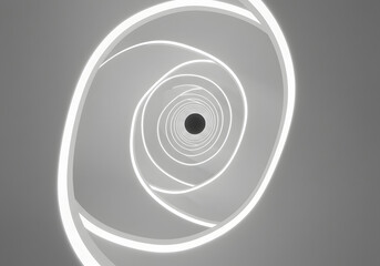 Fototapete - Abstract spiral tunnel with glowing neon lights, dark core, futuristic design, art, geometric patterns.