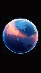 Poster - Pixelated digital art depicting a planet with gradient color scheme of blue orange and black backdrop. Stellar specks dot the void. Abstract planet art concept with vivid hues.