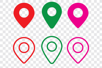 Poster - colorful location icon set map pointer pin sign symbol solid and outline designs place address navigation locator sign vector illustration