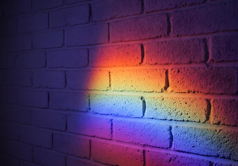 Fototapete - Colorful Light Spectrum on a White Brick Wall - Gradient, Rainbow, Texture, Background, Design, Art