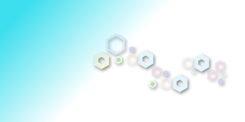 Wall Mural - Abstract pastel hexagon pattern on white background with soft blue gradient. Modern geometric design with 3D shadow effect, ideal for tech, medical, or futuristic-themed presentations.
