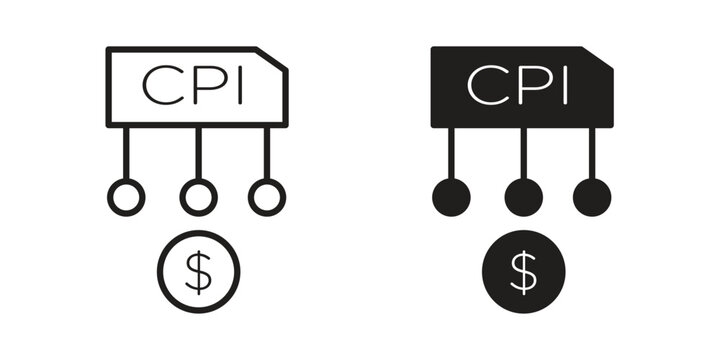 Consumer prices index icon. Flat and stroke versions. Graphic elements.
