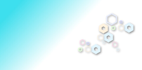 Wall Mural - Abstract pastel hexagon pattern on white background with soft blue gradient. Modern geometric design with 3D shadow effect, ideal for tech, medical, or futuristic-themed presentations.