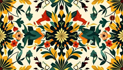 Poster - Floral and fauna patterns vibrant design digital artwork abstract aesthetic