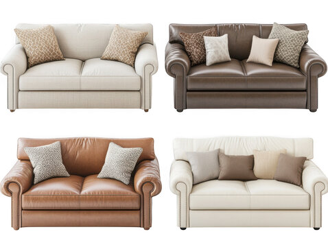 Four two seater sofas collection isolated on transparent background