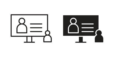 Poster - Online course icon. Flat and stroke versions. Graphic elements.