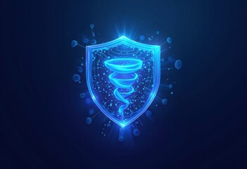 Poster - Futuristic Shield Design Featuring a Spiraling Tornado Motif in Blue Glow