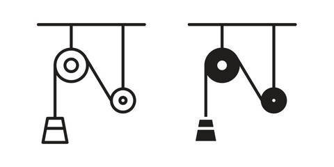 Poster - Pulley icon. Flat and stroke versions. Graphic elements.