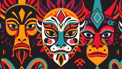 Poster - Vibrant cultural masks display art exhibition colorful graphic design studio creative perspective