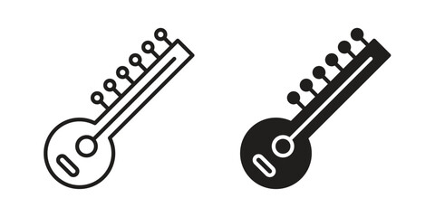 Poster - Sitar icon. Flat and stroke versions. Graphic elements.