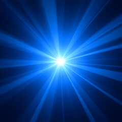 Aufkleber - Bright white light emanating from center with blue rays radiating outwards on a dark blue background abstract concept