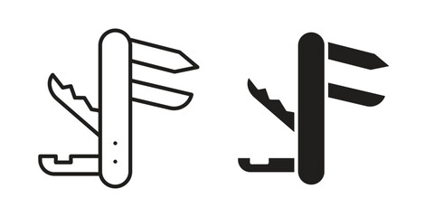 Aufkleber - Swiss Knife icon. Flat and stroke versions. Graphic elements.