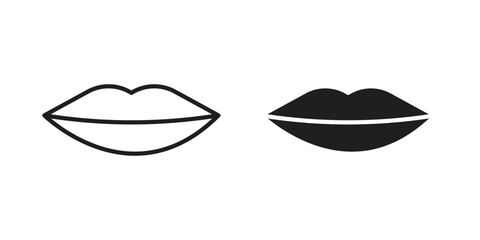 Poster - Thin lips icon. Flat and stroke versions. Graphic elements.