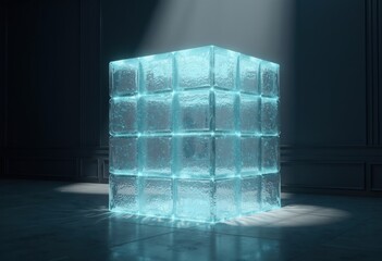 Aufkleber - A Glowing Ice Cube Structure Illuminated in a Dark Room