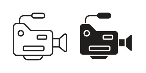 Aufkleber - Video camera icon. Flat and stroke versions. Graphic elements.