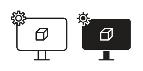 Poster - Virtual machine icon. Flat and stroke versions. Graphic elements.