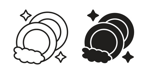 Aufkleber - Washing dishes icon. Flat and stroke versions. Graphic elements.