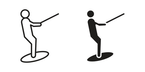 Aufkleber - Wakeboarding icon. Flat and stroke versions. Graphic elements.