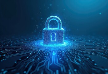 Poster - Digital Lock Symbolizing Cybersecurity with Circuit Board Background