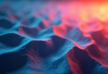 Poster - Abstract Waves with Vibrant Light: A Close-Up View of Textured Surface in Blue and Red Hues