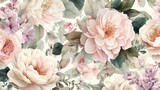 romantic pastel floral pattern with blush roses peonies and soft watercolor style