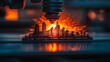 © Dmitry - A laser cutter shapes metal into a skyline, lit by vibrant bursts of light against a dark backdrop