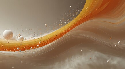 Aufkleber - An abstract design featuring an elegant wave of orange hues with floating spheres, creating a modern and dynamic backdrop.