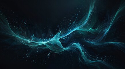 Aufkleber - Abstract blue fractal light waves create an elegant, fluid design on a dark backdrop showcasing a modern, digital aesthetic.