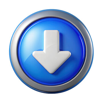 3d blue down arrow button isolated on transparent background