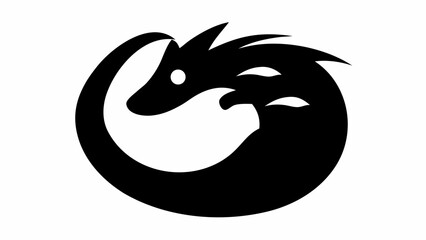 Poster - Stylized black silhouette of a curled up fox with a visible eye and pointed ears on white background