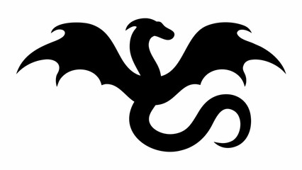 Aufkleber - Silhouette depiction of a dragon with outstretched wings and a curled tail in a minimalist design style
