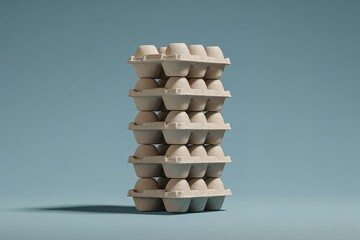 Poster - Stacked egg cartons in neutral tones against a soft blue background highlight simplicity and organization in food presentation