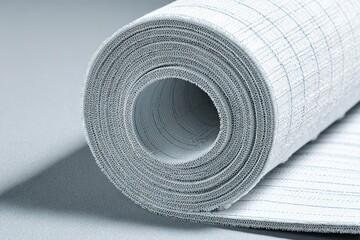 Poster - Detailed close-up of rolled fabric on a smooth surface showing texture and pattern at a craft workshop