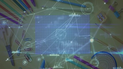 Poster - Overhead desk shot initiating holographic network fading over grid paper, visualizing data flow