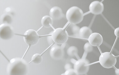 Poster - A detailed close-up shows a network of interconnected white molecules or atoms, suggesting scientific research or microscopic structures.
