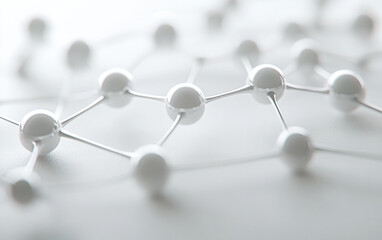 Poster - A detailed close-up shows a network of interconnected white molecules or atoms, suggesting scientific research or microscopic structures.