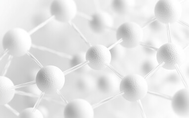 Poster - A detailed close-up shows a network of interconnected white molecules or atoms, suggesting scientific research or microscopic structures.