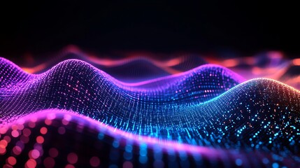 Poster - Abstract Animated Futuristic Background With Glowing Particles and Geometric Patterns; Colorful Vibrant Design; Dynamic Motion Effects; 3d Geometric Visualizations;