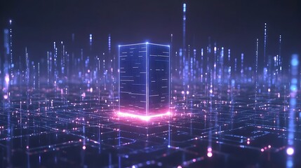 Poster - Abstract Glowing Cityscape Visualization of a System Core Visualization using Lights and Shapes. Graphic Illustration of a Futuristic Cityscape Displaying Glowing Lines