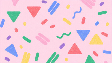 Aufkleber - Vibrant abstract background featuring playful geometric shapes in dynamic asymmetric layout. Bright retro tones create youthful creative mood. Concept for education, kids art, creative branding