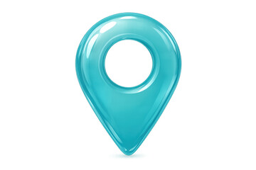 Fototapete - Map pointer in turquoise gloss marking specific location, transparent checkered surface signaling navigation concept