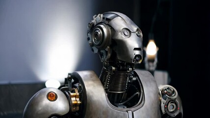 Poster - Futuristic robot analyzing environment with alert sensors and mechanical precision