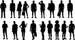 © Nurzhan - Vector silhouettes men and women, illustration. Silhouettes of young people posing in casual clothes. EPS 10 version.